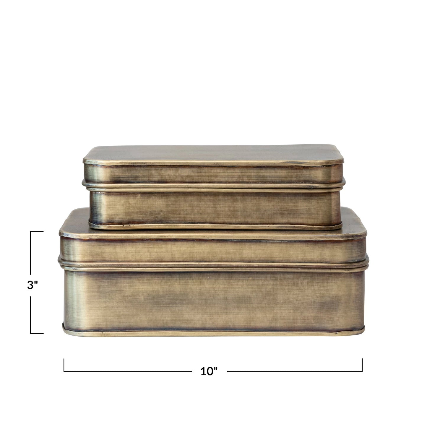 Antique Brass Metal Boxes, Set of 2