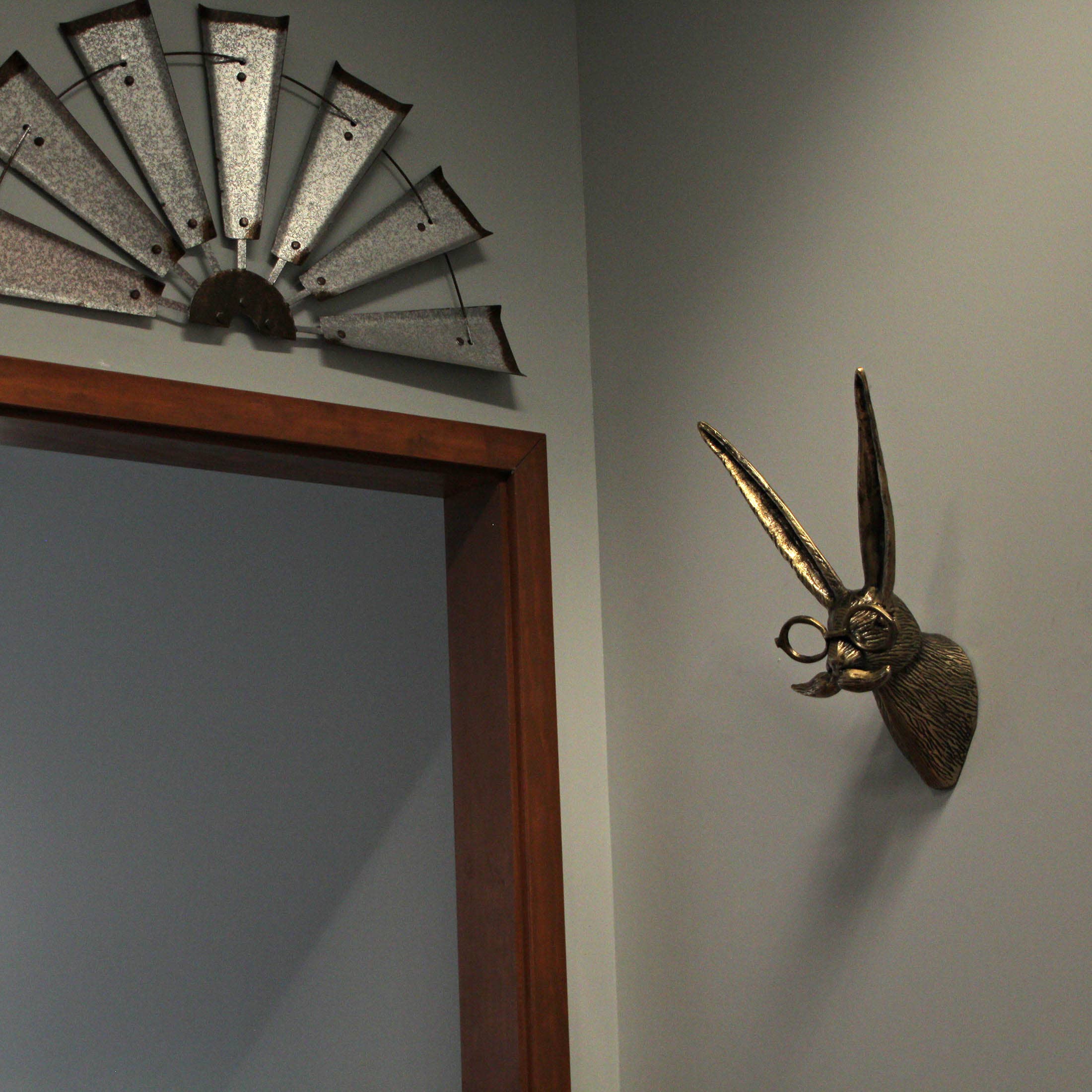 Gold Finish Hare Head Wall Hanging with Round Glasses