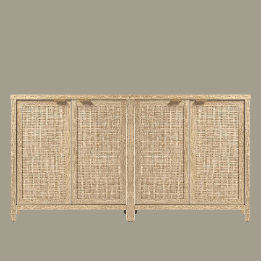 Rattan Sideboard Buffet Cabinet, 2 Pieces