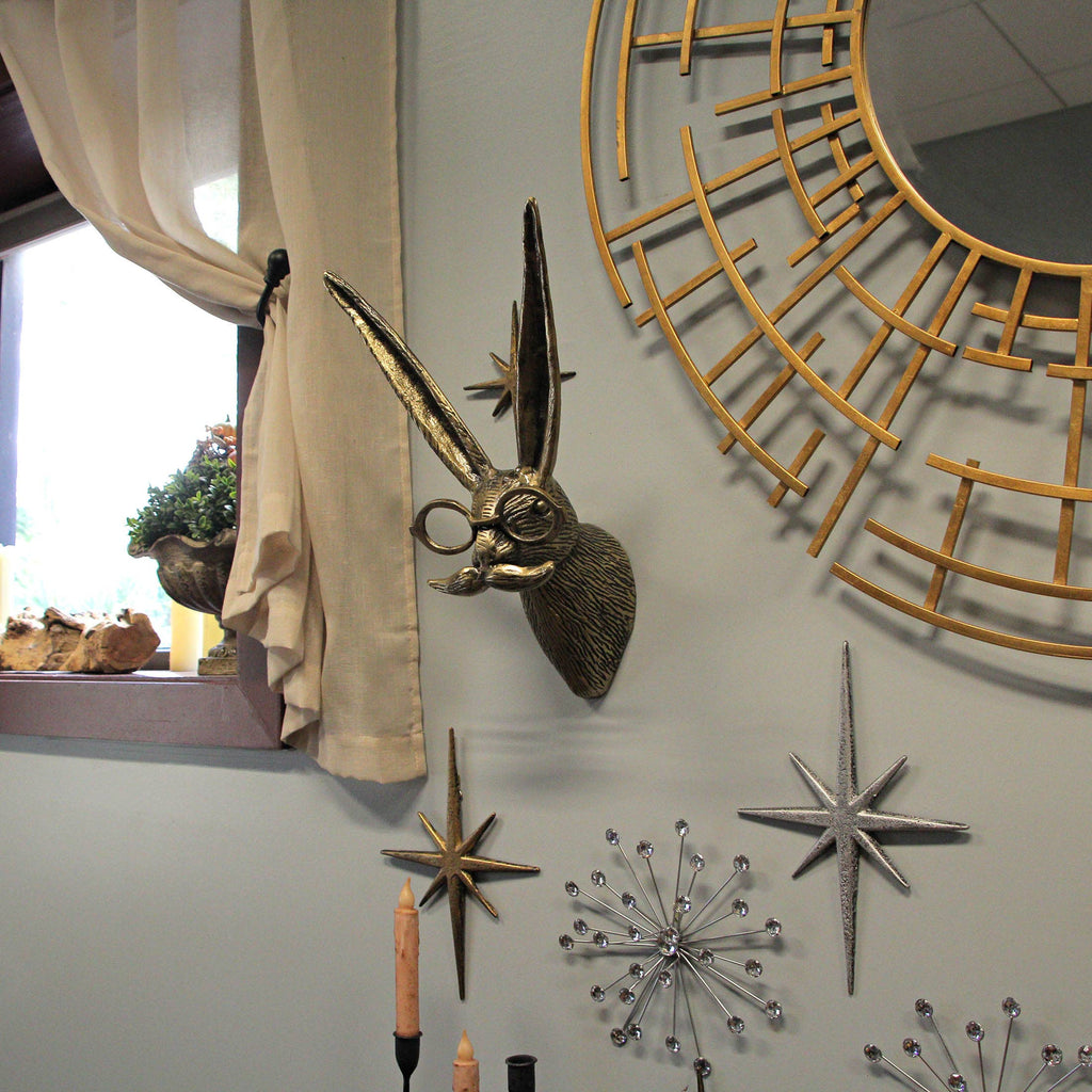 Gold Finish Hare Head Wall Hanging with Round Glasses
