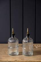 Olive Oil & Vinegar Glass Scallop Fluted Bottles