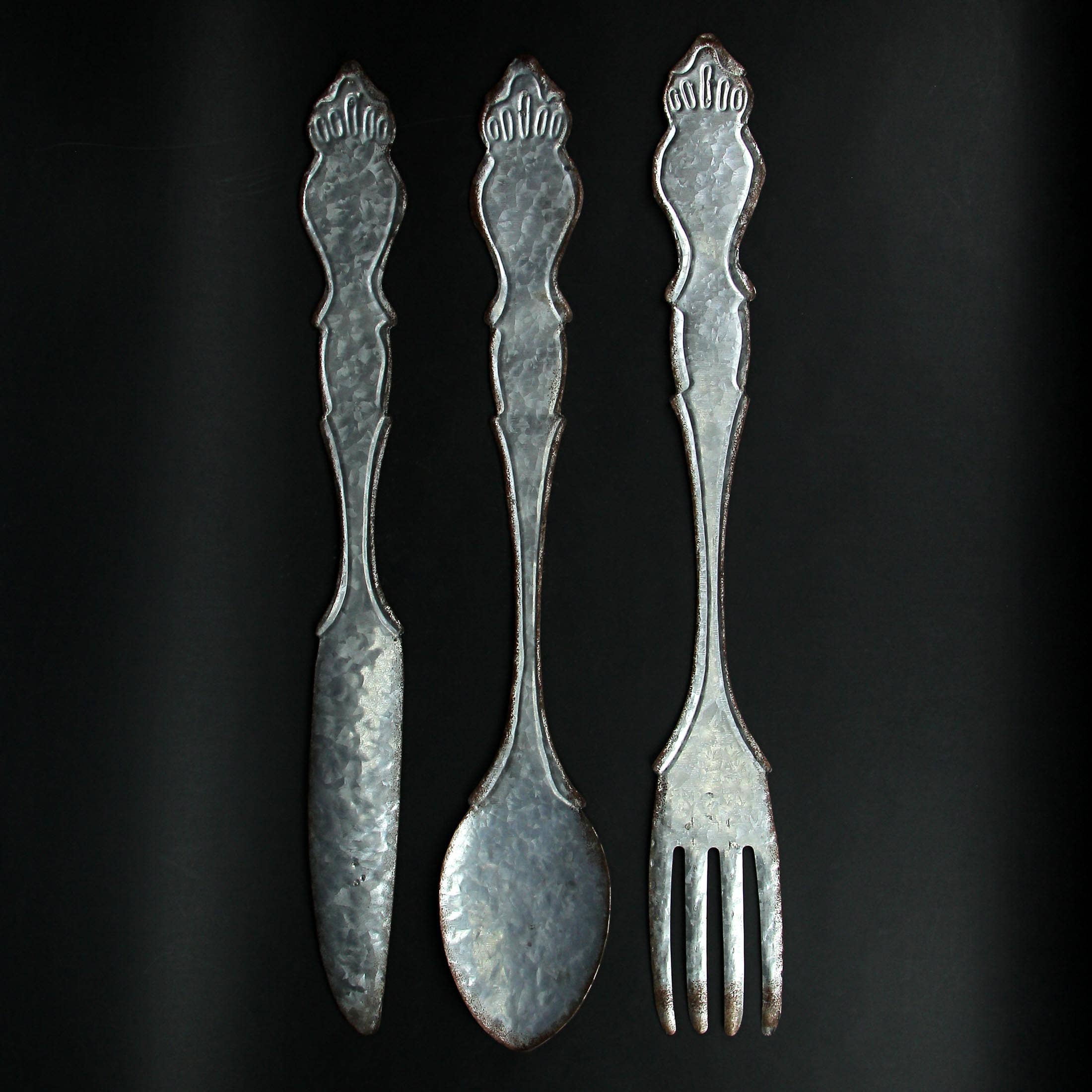 Set of 3 Galvanized Wall Utensils - 31.5"