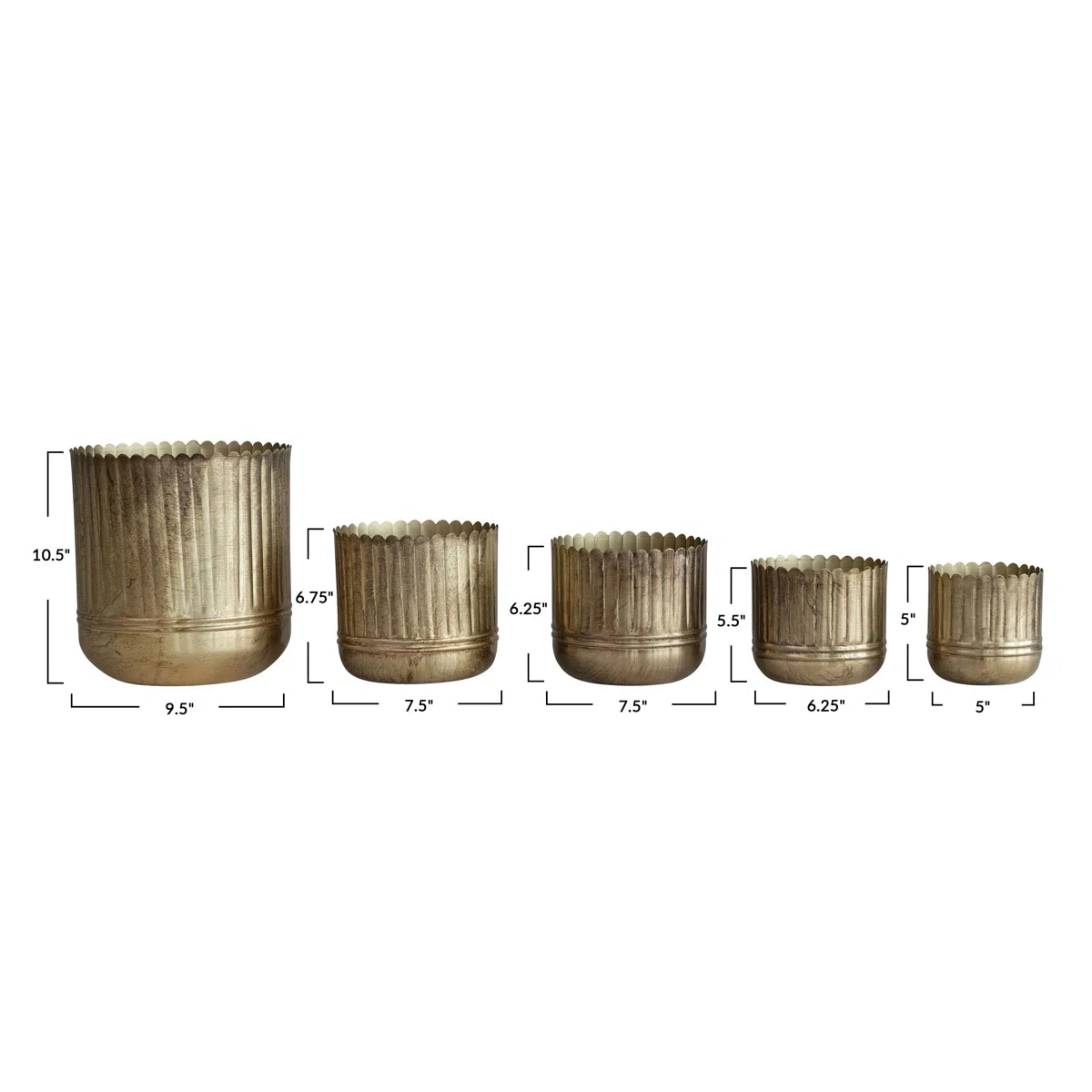 Metal Ribbed Planters with Scalloped Rim