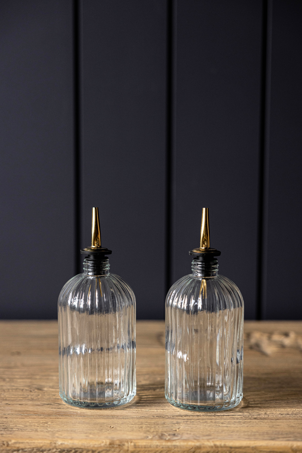 Olive Oil & Vinegar Glass Scallop Fluted Bottles