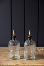 Olive Oil & Vinegar Glass Scallop Fluted Bottles