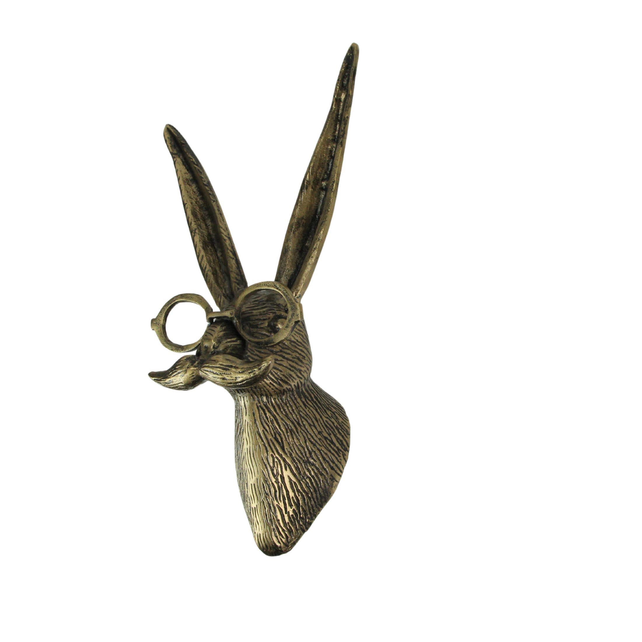Gold Finish Hare Head Wall Hanging with Round Glasses