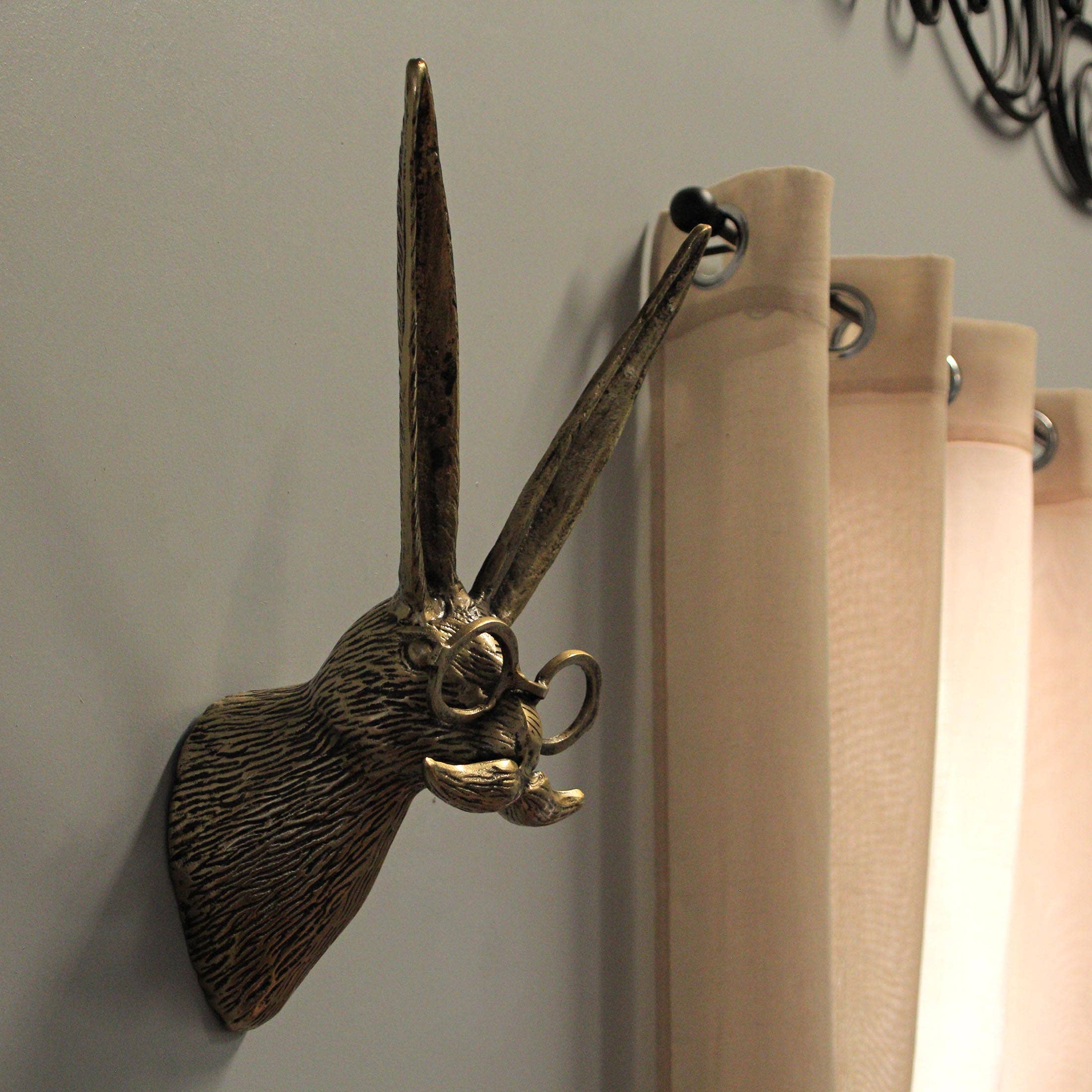 Gold Finish Hare Head Wall Hanging with Round Glasses