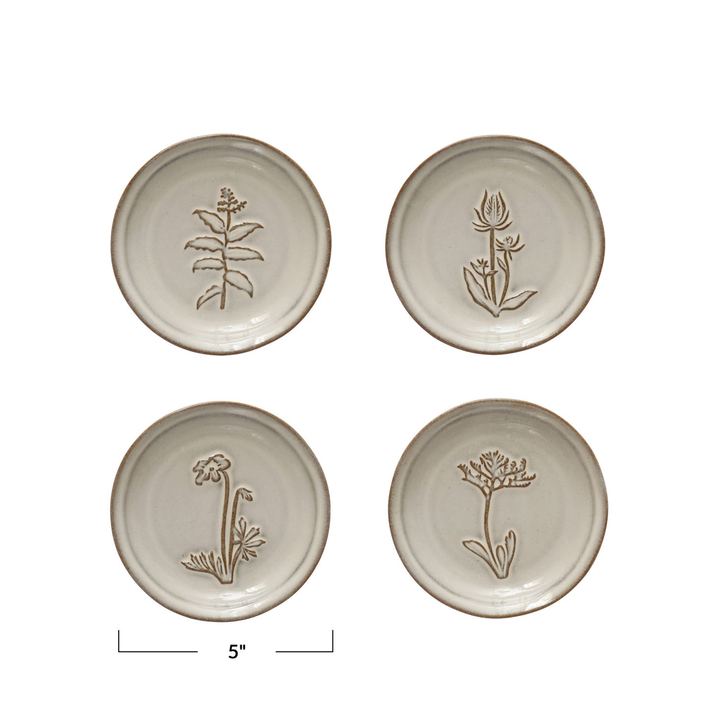 Embossed Stoneware Dish w/ Flower, 4 Styles