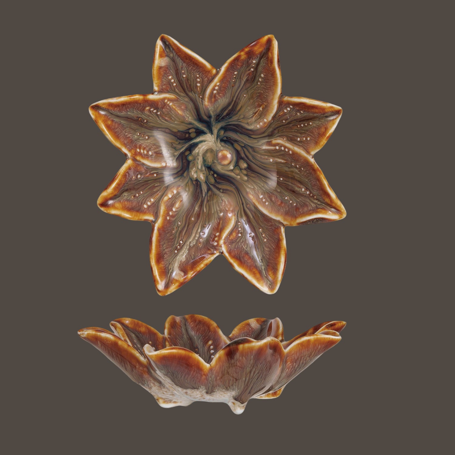 Stoneware Flower Shaped Dish (Each One Will Vary)