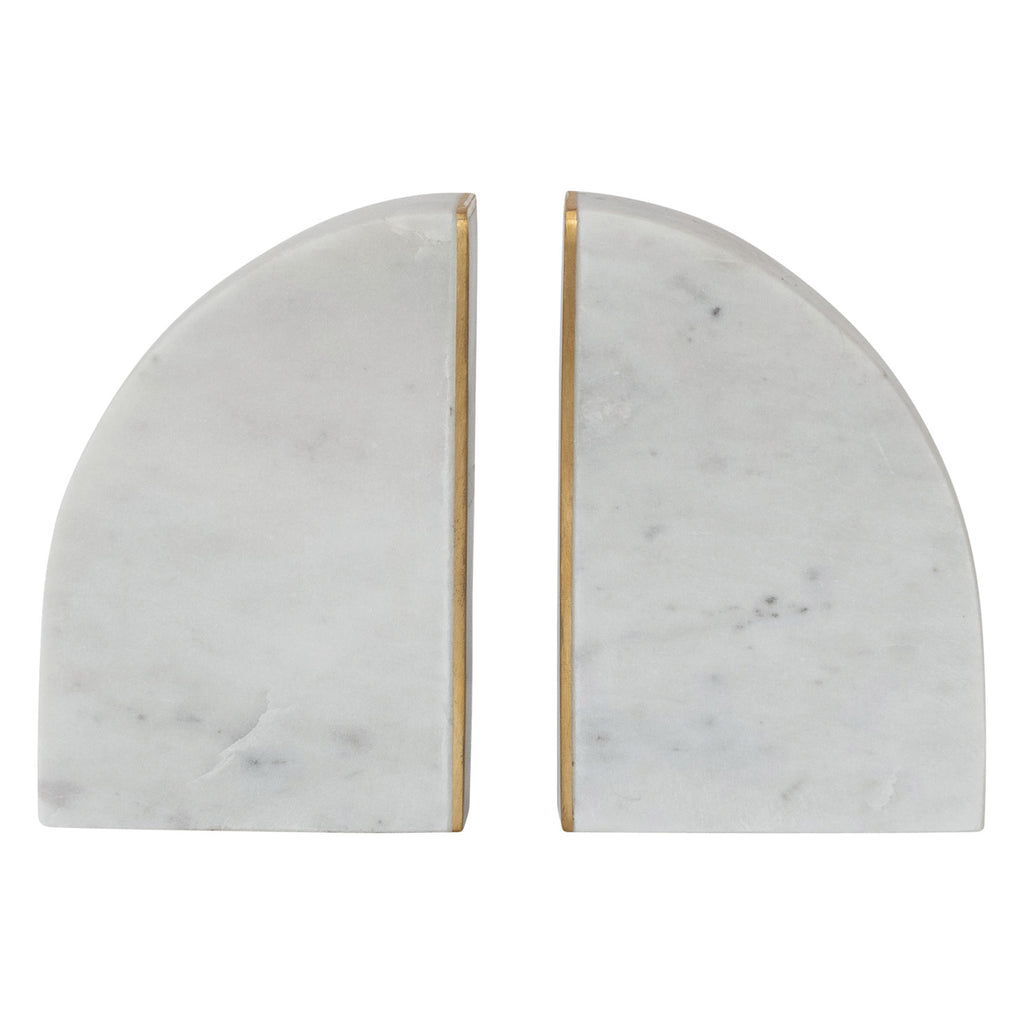 Marble Bookends with Brass Inlay, Gold Finish & White, Set of 2