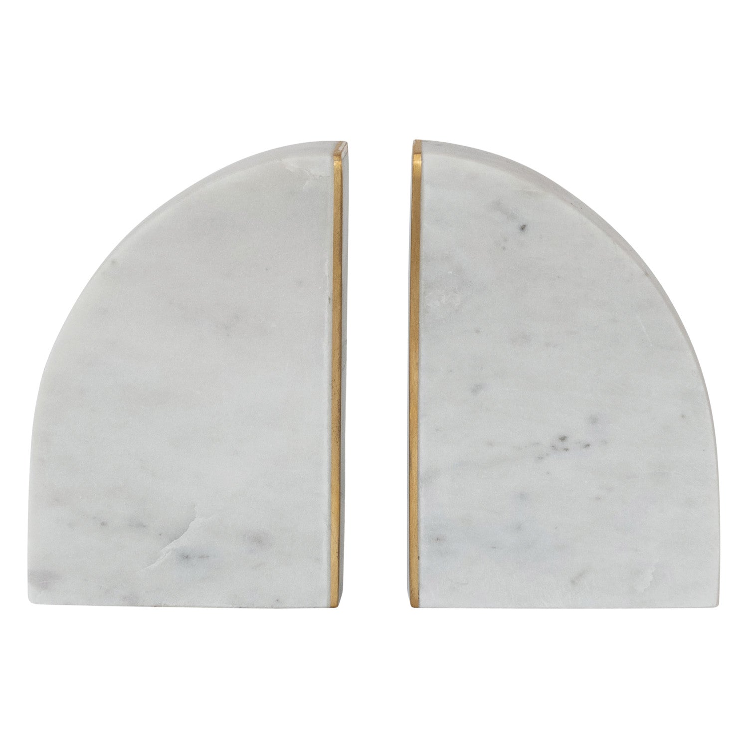 Marble Bookends with Brass Inlay, Gold Finish & White, Set of 2