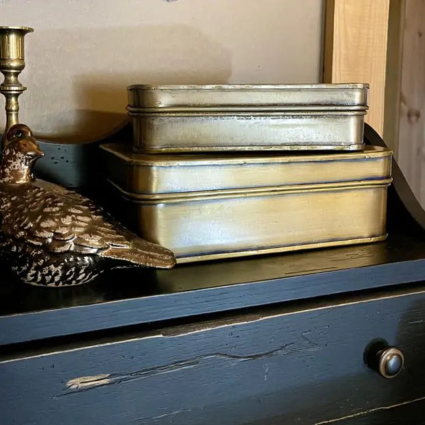 Antique Brass Metal Boxes, Set of 2
