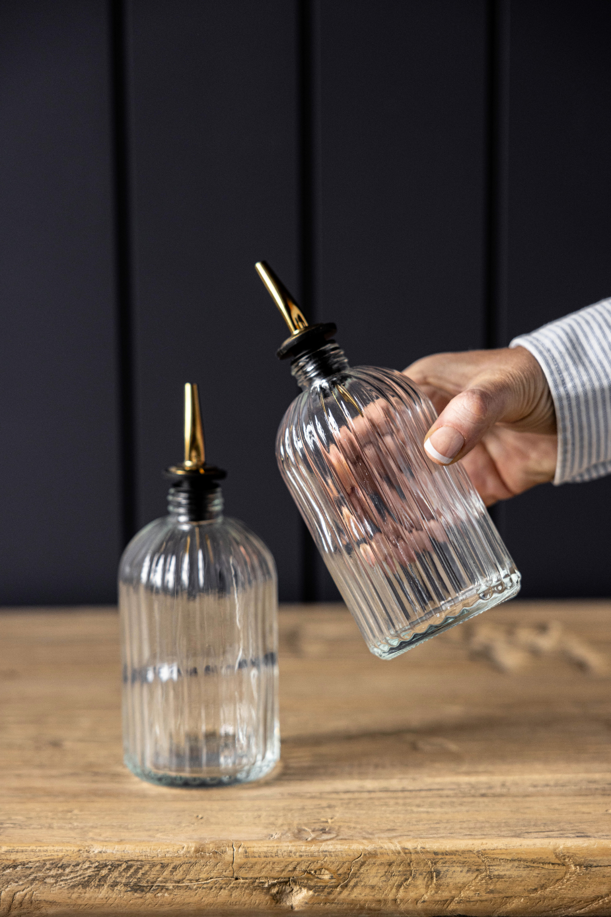 Olive Oil & Vinegar Glass Scallop Fluted Bottles