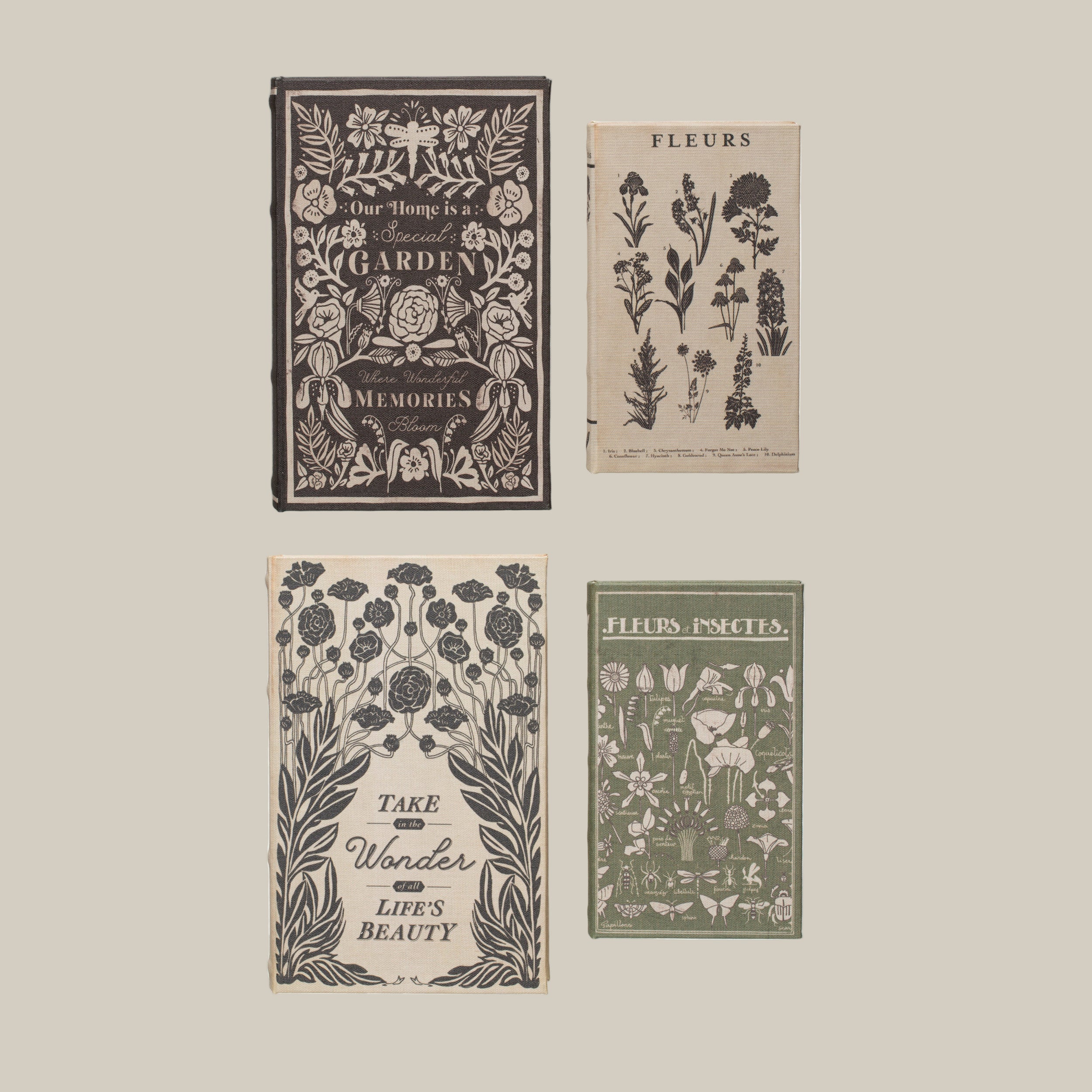 MDF and Canvas Book Storage Boxes, Set of 2