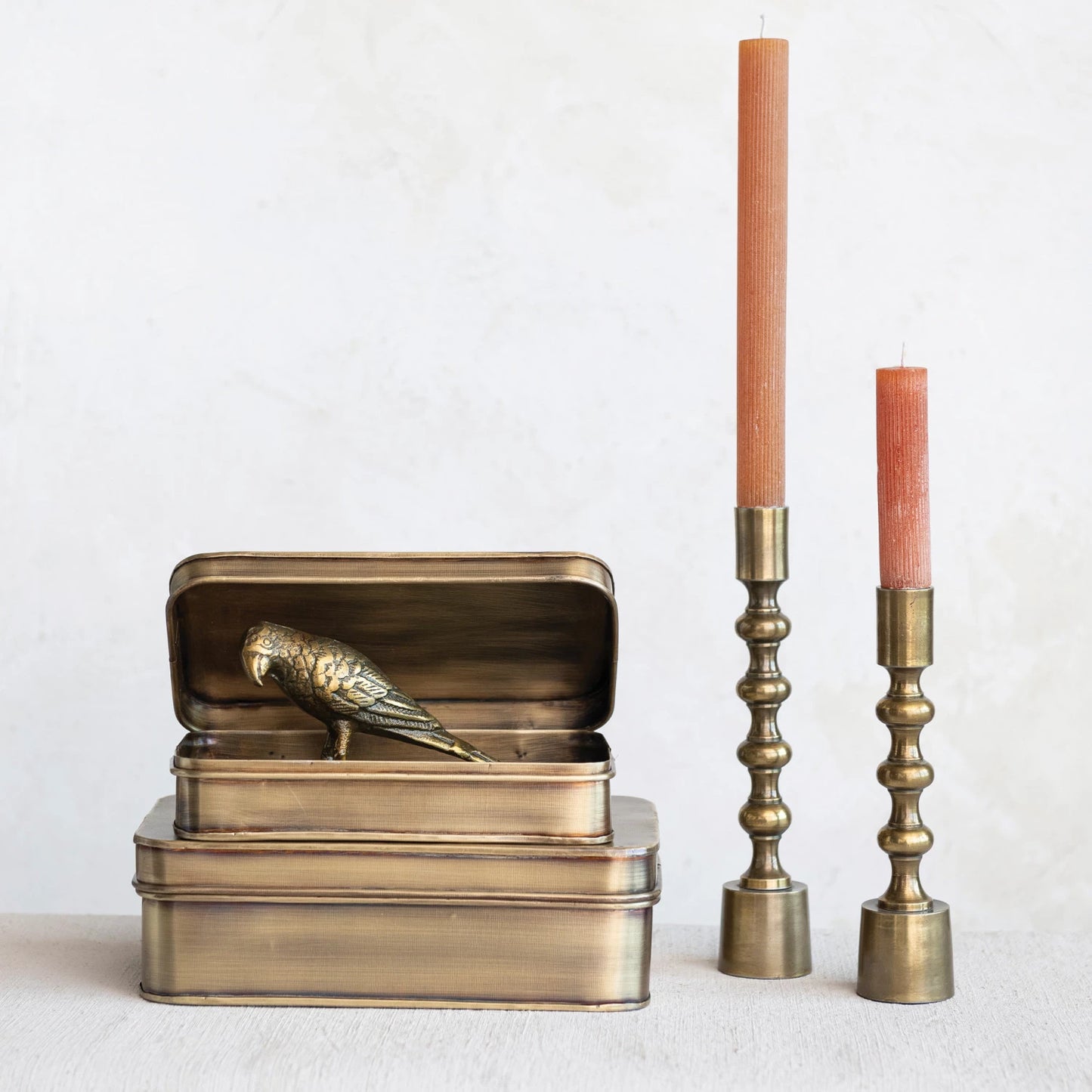 Antique Brass Metal Boxes, Set of 2