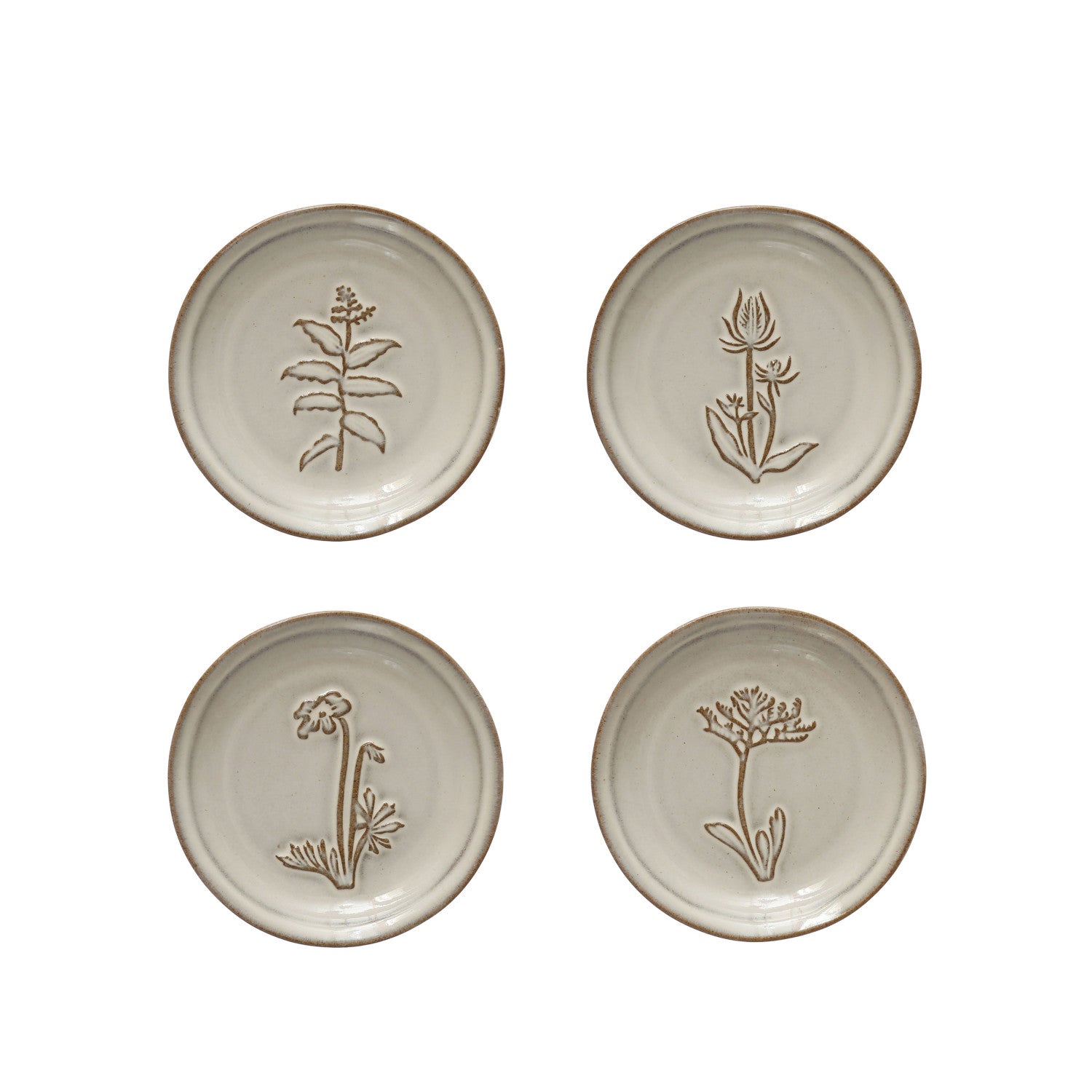 Embossed Stoneware Dish w/ Flower, 4 Styles (Each One Will Vary)