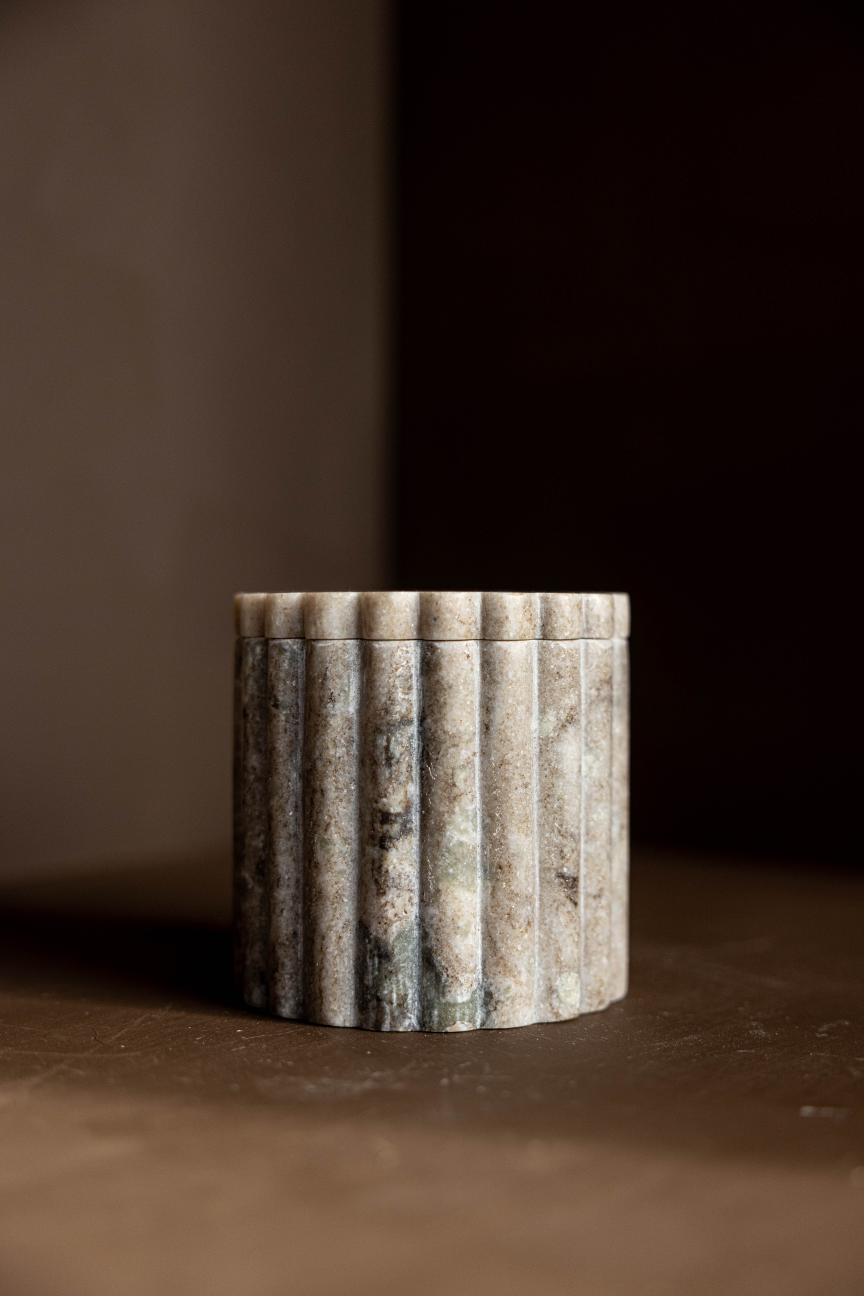 Beige Gray Marble Fluted Jar
