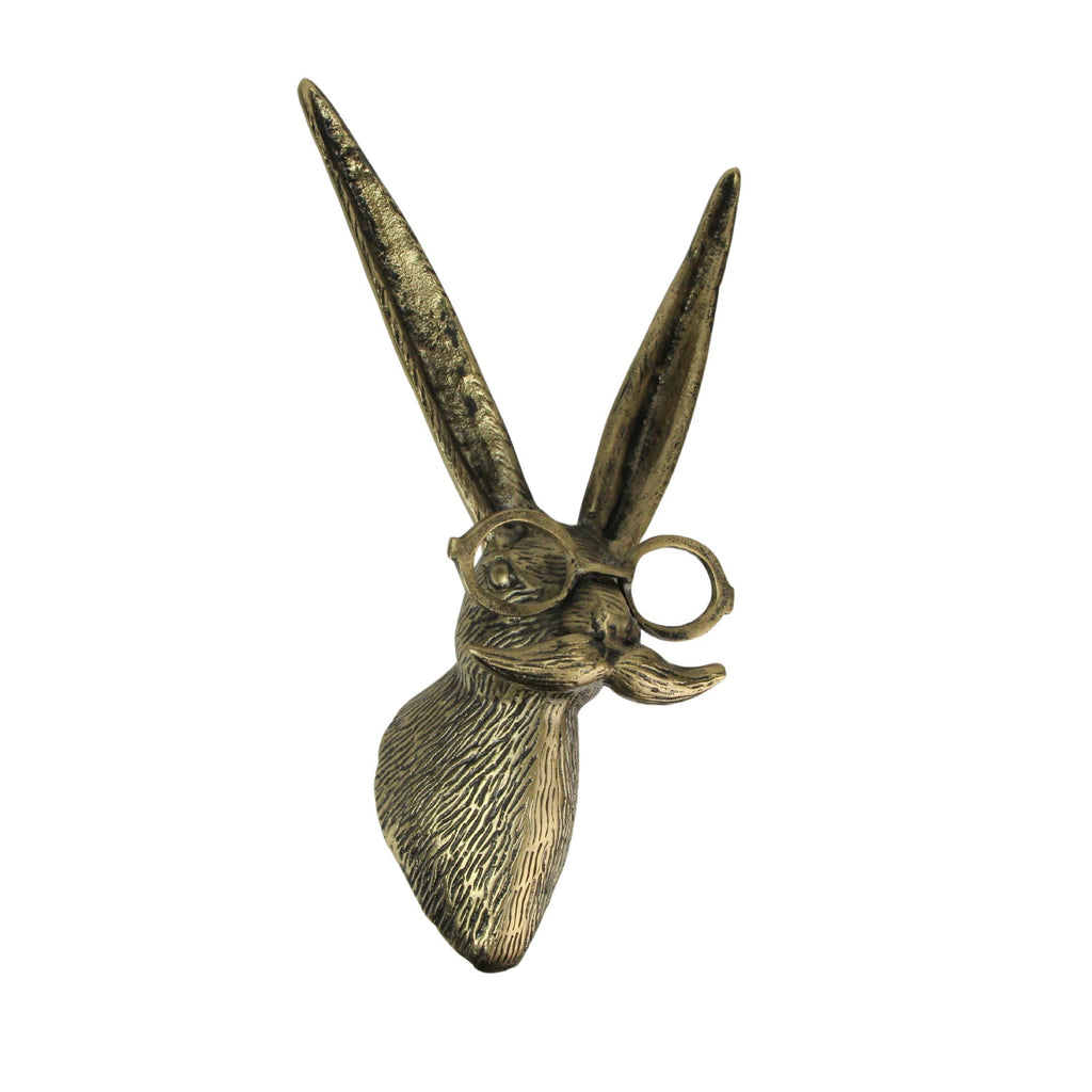 Gold Finish Hare Head Wall Hanging with Round Glasses